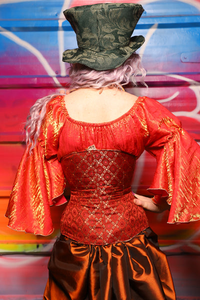 27. Petite Wench in Persimmon Square w/pink Rose Applique - A Chest Full of Jewels Collection