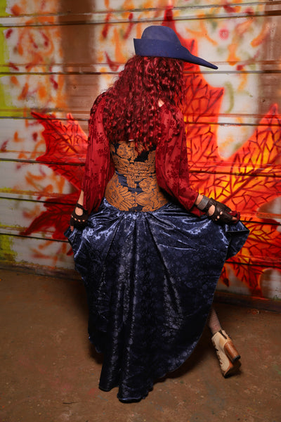 02. Apron Skirt in Indigo Rose Satin - The Sensual Solstice Collection