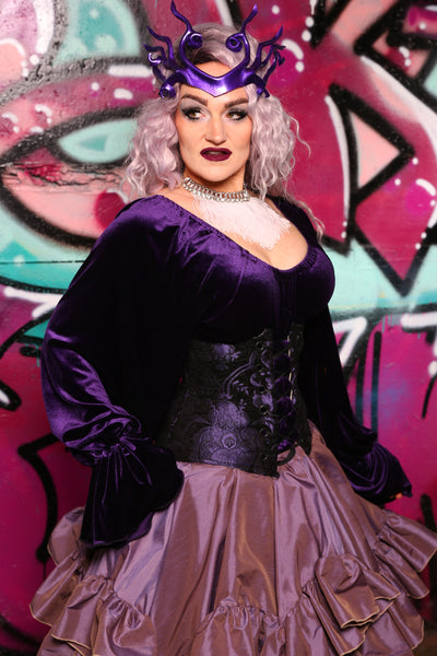 Petite Wench Corset in Purple and Black Medallion #29 - The Orchid Oracle Collection