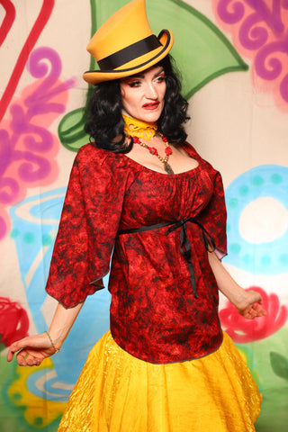 Classic Blouse w/ Leaf Sleeves in Scarlet Cotton -The "Twisted Tea Party" Collection