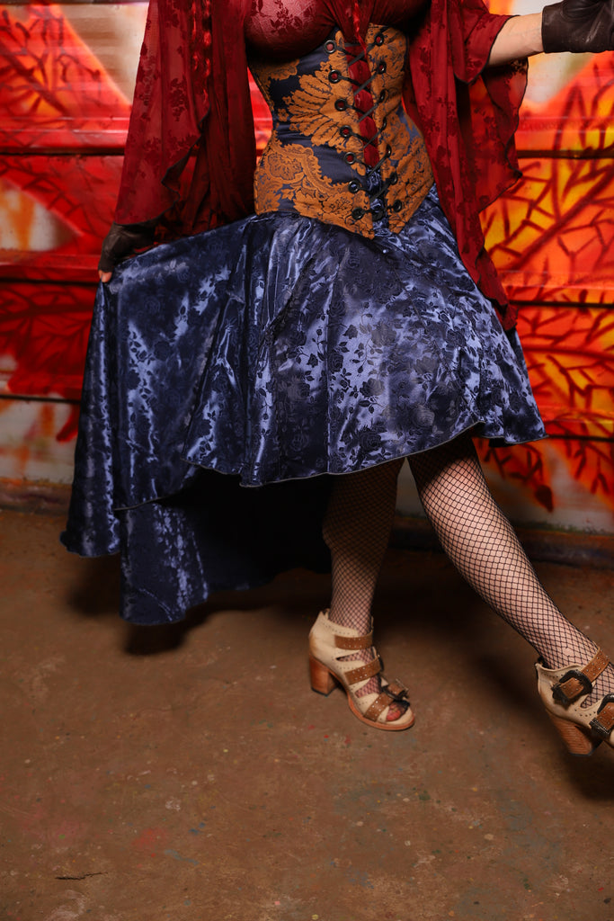 02. Apron Skirt in Indigo Rose Satin - The Sensual Solstice Collection