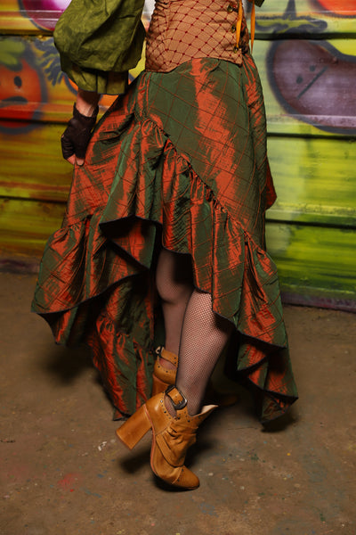 Arrow Skirt in Two-Tone Tangerine & Green Pintuck- "Taco Monday! Celebrating 22 Years of Damsel"