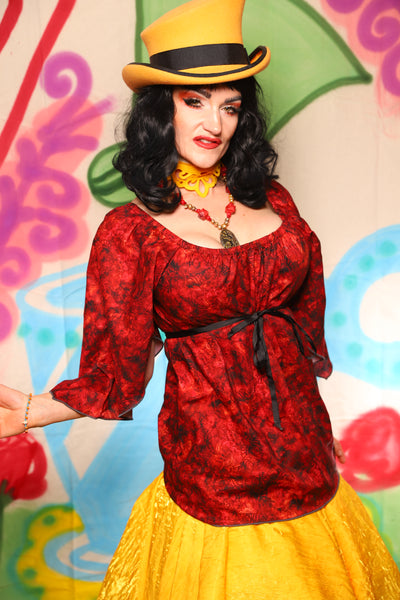 Classic Blouse w/ Leaf Sleeves in Scarlet Cotton -The "Twisted Tea Party" Collection