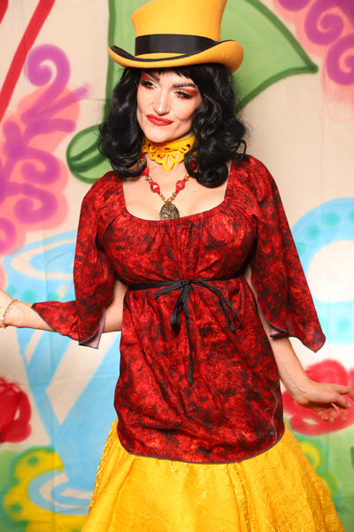 Classic Blouse w/ Leaf Sleeves in Scarlet Cotton -The "Twisted Tea Party" Collection