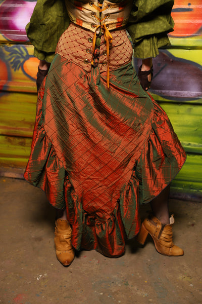 Arrow Skirt in Two-Tone Tangerine & Green Pintuck- "Taco Monday! Celebrating 22 Years of Damsel"