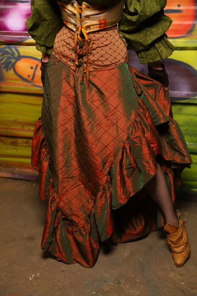 Arrow Skirt in Two-Tone Tangerine & Green Pintuck- "Taco Monday! Celebrating 22 Years of Damsel"