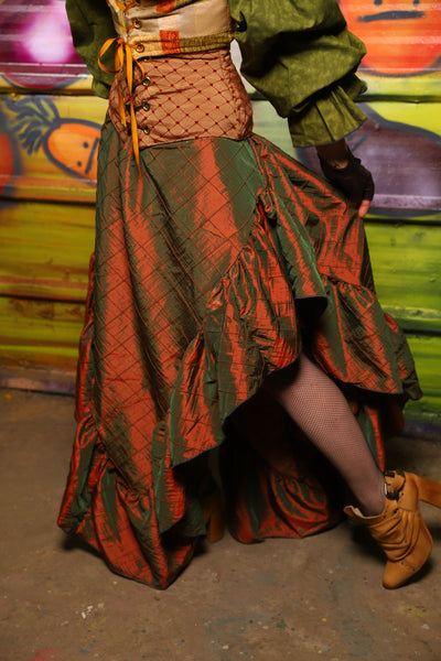 Arrow Skirt in Two-Tone Tangerine & Green Pintuck- "Taco Monday! Celebrating 22 Years of Damsel"