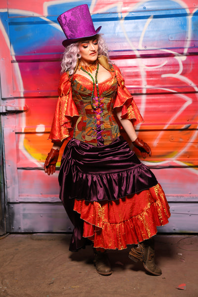 36. Swoon Skirt w/ruffle in Ravenwine Satin - A Chest Full of Jewels Collection