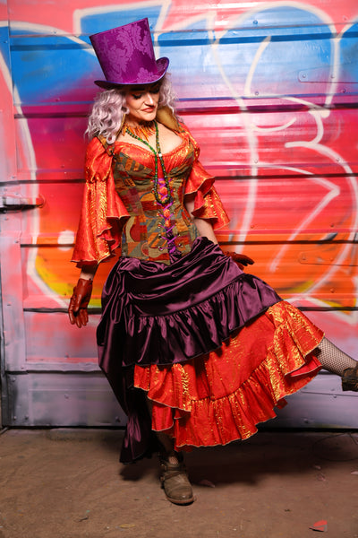 36. Swoon Skirt w/ruffle in Ravenwine Satin - A Chest Full of Jewels Collection
