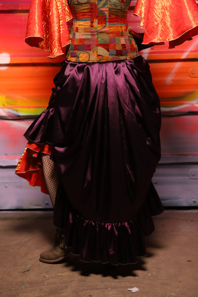 36. Swoon Skirt w/ruffle in Ravenwine Satin - A Chest Full of Jewels Collection