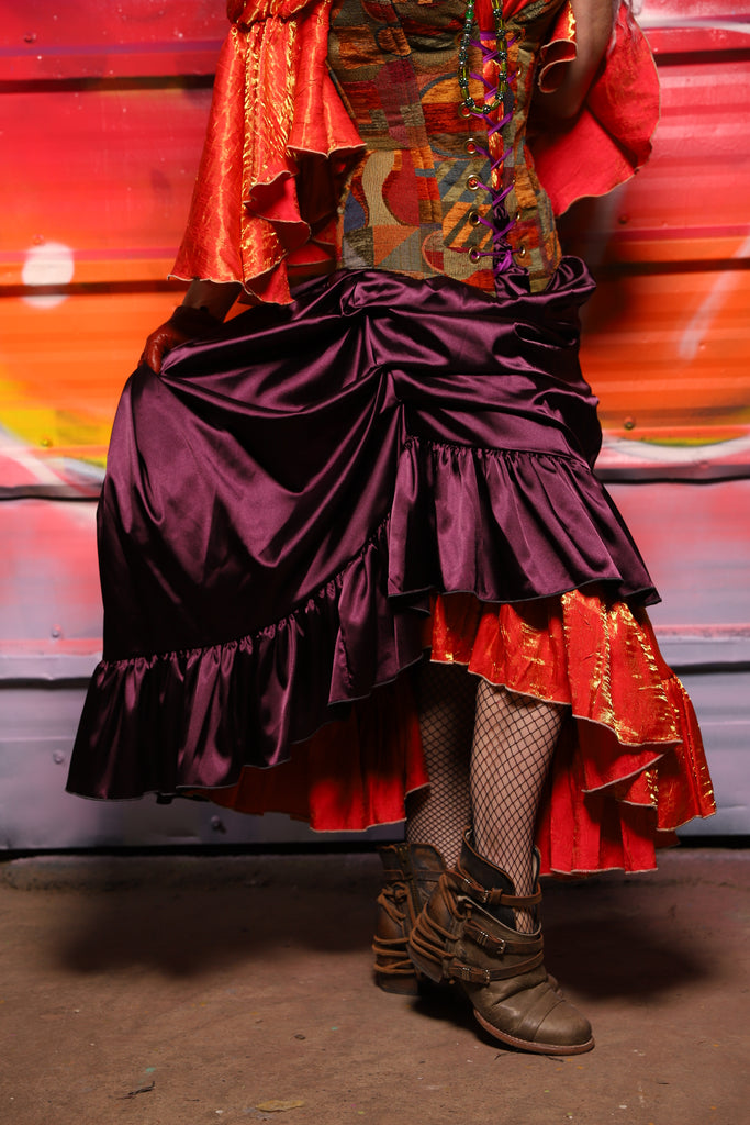 36. Swoon Skirt w/ruffle in Ravenwine Satin - A Chest Full of Jewels Collection