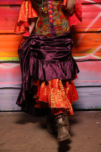 36. Swoon Skirt w/ruffle in Ravenwine Satin - A Chest Full of Jewels Collection