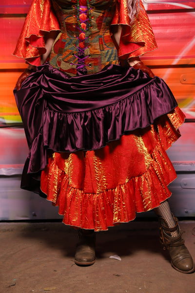 36. Swoon Skirt w/ruffle in Ravenwine Satin - A Chest Full of Jewels Collection