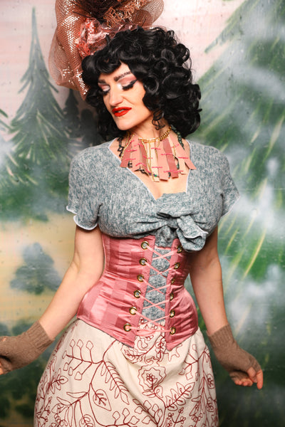 Petite Wench Corset in Candy Pink Matte and Satin Stripe - Day 9 of 12 Days of Damsel Christmas 2025