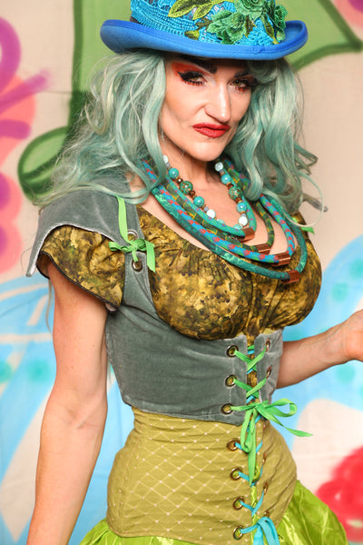 Cropped Elf Underbust in Sea Foam Velvet - The "Twisted Tea Party" Collection
