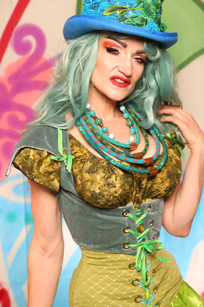 Cropped Elf Underbust in Sea Foam Velvet - The "Twisted Tea Party" Collection