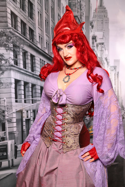 Torian Corset w/Hipster Patches in Dusty Plum Damask #82 - The "Menis to Sasiete" Collection