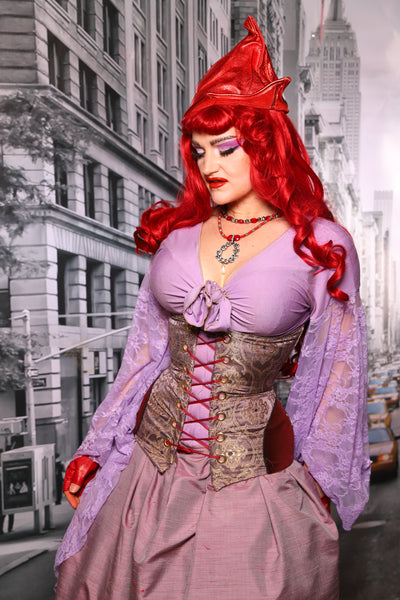 Torian Corset w/Hipster Patches in Dusty Plum Damask #82 - The "Menis to Sasiete" Collection