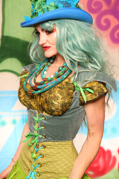Cropped Elf Underbust in Sea Foam Velvet - The "Twisted Tea Party" Collection