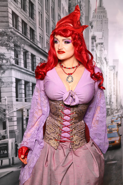 Torian Corset w/Hipster Patches in Dusty Plum Damask #82 - The "Menis to Sasiete" Collection