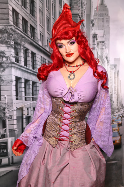 Torian Corset w/Hipster Patches in Dusty Plum Damask #82 - The "Menis to Sasiete" Collection