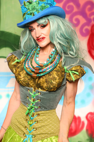 Cropped Elf Underbust in Sea Foam Velvet - The "Twisted Tea Party" Collection