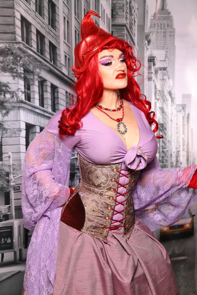 Torian Corset w/Hipster Patches in Dusty Plum Damask #82 - The "Menis to Sasiete" Collection