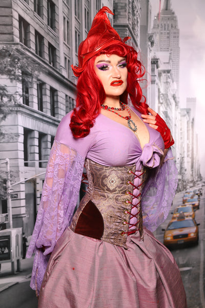 Torian Corset w/Hipster Patches in Dusty Plum Damask #82 - The "Menis to Sasiete" Collection