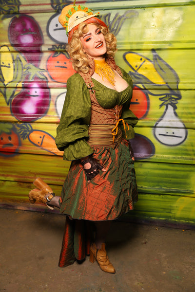 NEW Apron Skirt in Two-Tone Tangerine & Green Pintuck -"Taco Monday! Celebrating 22 Years of Damsel"