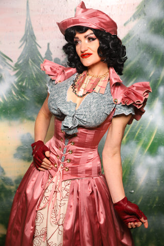 Petite Vixen Corset w/Ruffles in Candy Pink Matte and Satin Stripe - Day 9 of 12 Days of Damsel Christmas 2025
