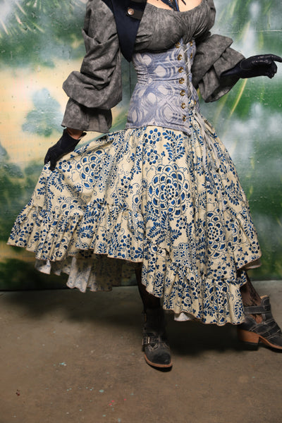 Crescent Skirt w/Ruffles in Indigo Folkway - Day 1 of 12 Days of Christmas