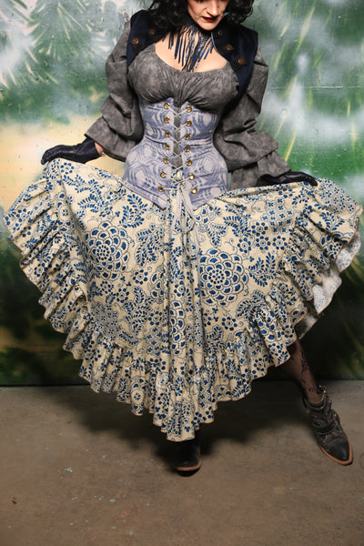 Crescent Skirt w/Ruffles in Indigo Folkway - Day 1 of 12 Days of Christmas