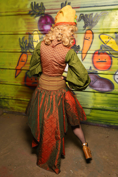 NEW Apron Skirt in Two-Tone Tangerine & Green Pintuck -"Taco Monday! Celebrating 22 Years of Damsel"