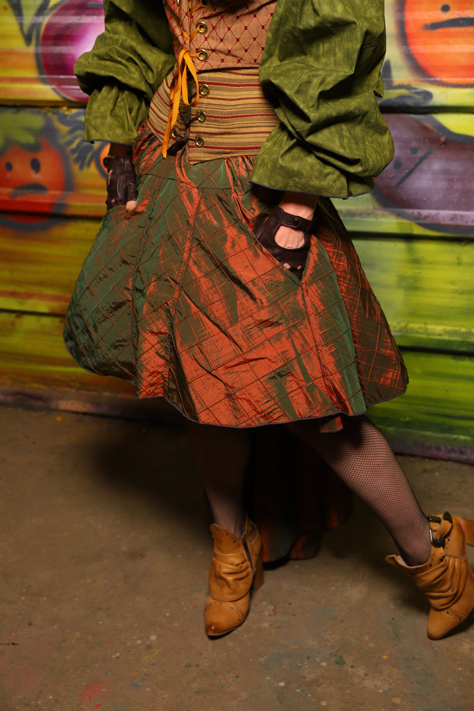 NEW Apron Skirt in Two-Tone Tangerine & Green Pintuck -"Taco Monday! Celebrating 22 Years of Damsel"