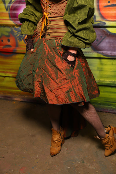 NEW Apron Skirt in Two-Tone Tangerine & Green Pintuck -"Taco Monday! Celebrating 22 Years of Damsel"