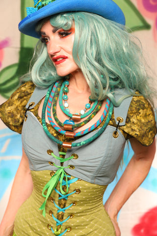 Cropped Courtier in Blue Slate *PLEASE order by BUST Measurement, NOT waist!* - The "Twisted Tea Party" Collection