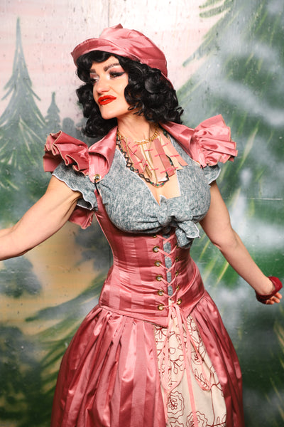 Petite Vixen Corset w/Ruffles in Candy Pink Matte and Satin Stripe - Day 9 of 12 Days of Damsel Christmas 2025