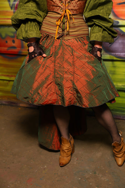 NEW Apron Skirt in Two-Tone Tangerine & Green Pintuck -"Taco Monday! Celebrating 22 Years of Damsel"