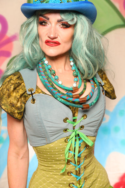 Cropped Courtier in Blue Slate *PLEASE order by BUST Measurement, NOT waist!* - The "Twisted Tea Party" Collection
