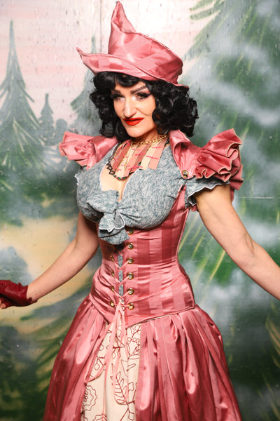 Petite Vixen Corset w/Ruffles in Candy Pink Matte and Satin Stripe - Day 9 of 12 Days of Damsel Christmas 2025