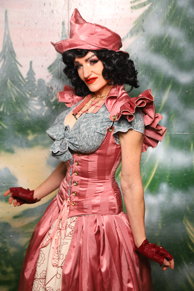 Petite Vixen Corset w/Ruffles in Candy Pink Matte and Satin Stripe - Day 9 of 12 Days of Damsel Christmas 2025