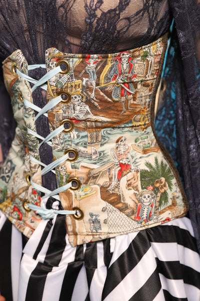 Petite Wench Corset in Skelewags w/ Bog Witch Faux Leather Back - The Davy Jones Collection
