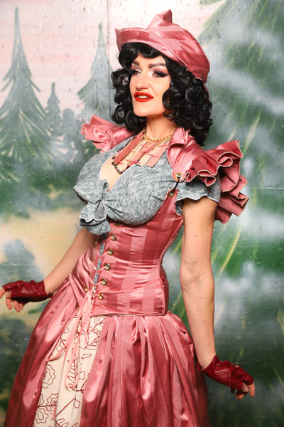 Petite Vixen Corset w/Ruffles in Candy Pink Matte and Satin Stripe - Day 9 of 12 Days of Damsel Christmas 2025