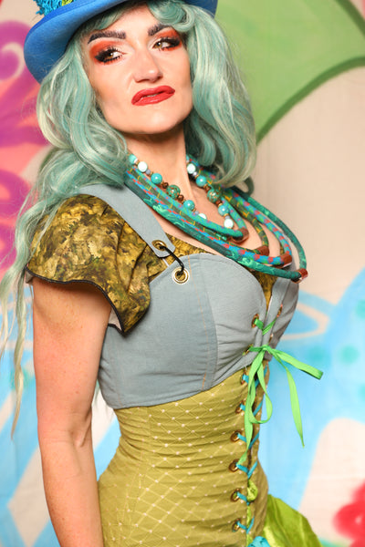 Cropped Courtier in Blue Slate *PLEASE order by BUST Measurement, NOT waist!* - The "Twisted Tea Party" Collection