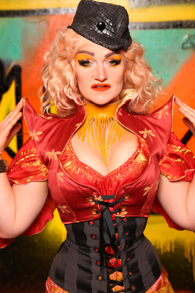 Cropped Faerie Overbust Corset in Red Dragonfly #15 - The Ring of Fire Collection