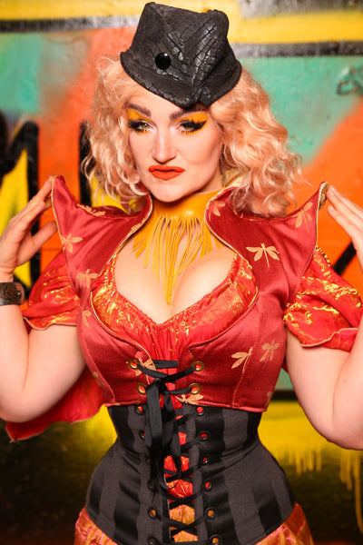 Cropped Faerie Overbust Corset in Red Dragonfly #15 - The Ring of Fire Collection