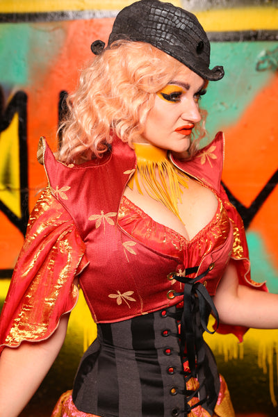 Cropped Faerie Overbust Corset in Red Dragonfly #15 - The Ring of Fire Collection