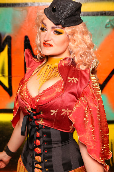 Cropped Faerie Overbust Corset in Red Dragonfly #15 - The Ring of Fire Collection