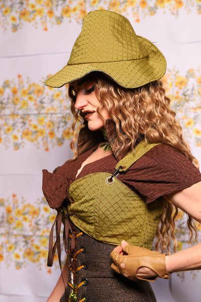 14. Cropped Courtier Corset In Olive Diamond – The Leave It To Beaver Collection