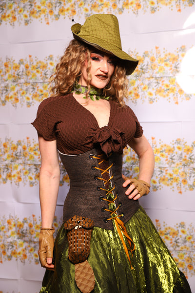 35. Knotty Blouse In Brown Textured Stretch Spandex - The Leave It To Beaver Collection